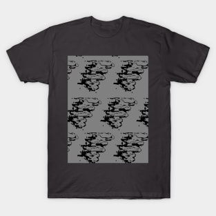 Black abstract elements, silhouettes against dark background T-Shirt